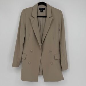 Rachel Zoe Womens Tan Beige Double Breasted Longline Blazer Jacket Small